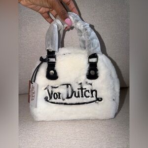 Von Dutch Black and White Faux Fur Mini Bag